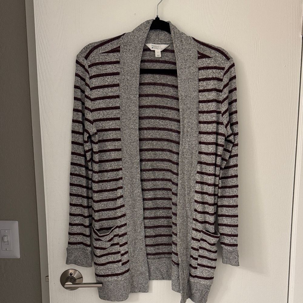 Market & Spruce Gray and Burgundy Striped Cardigan